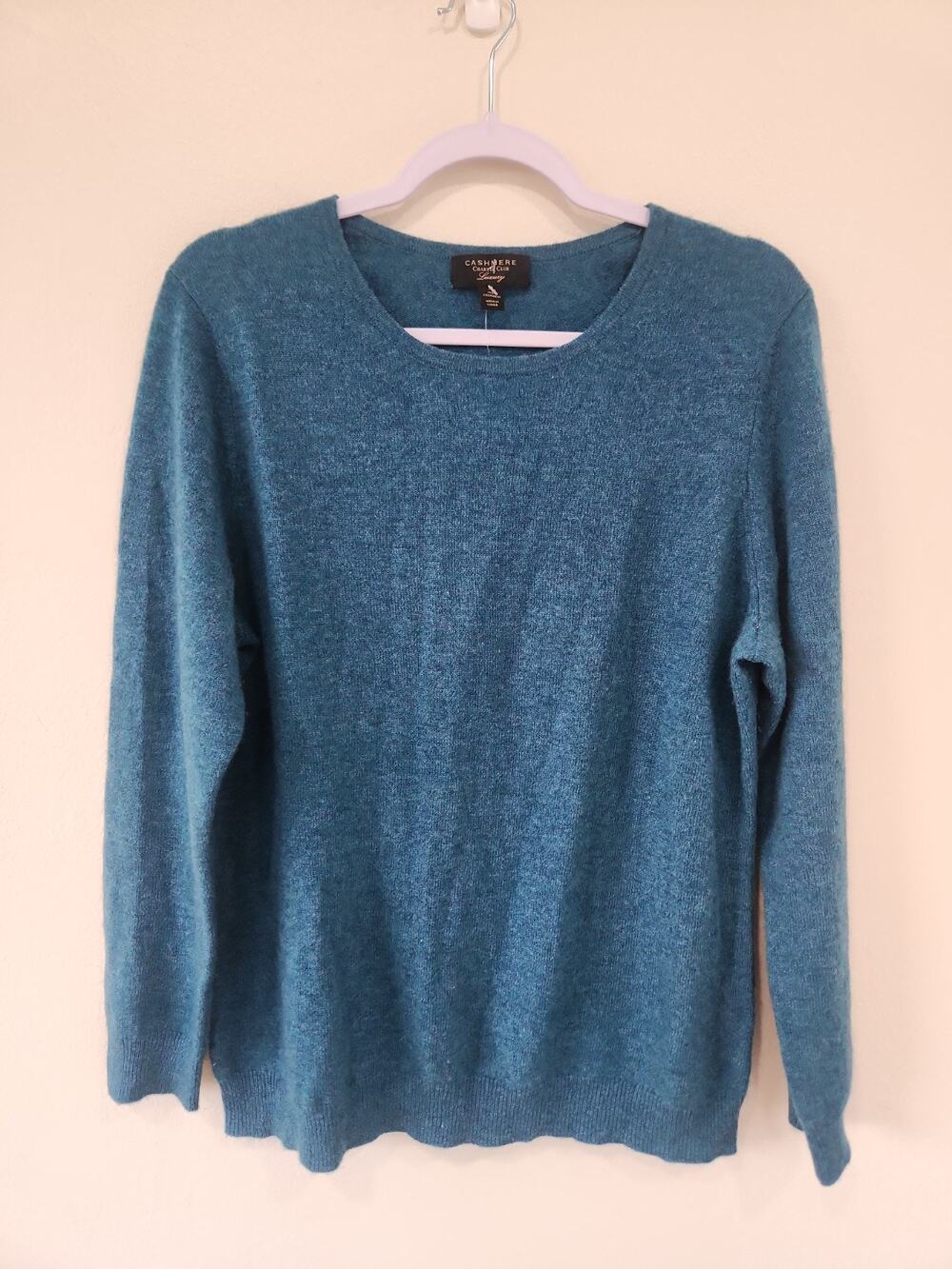 Charter Club 100% Cashmere Tunic Sweater Blue Turquoise Scoop Neck XL NWT READ